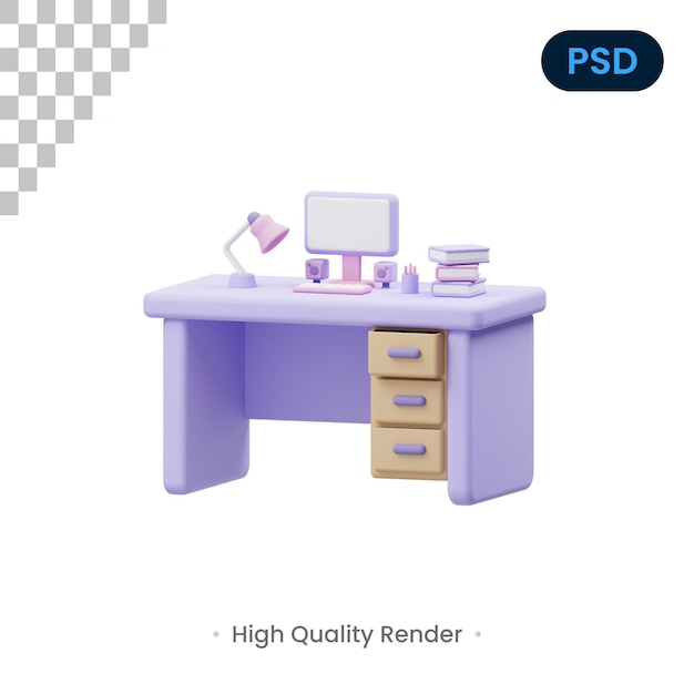 PSD escritorio 3d render ilustración premium psd