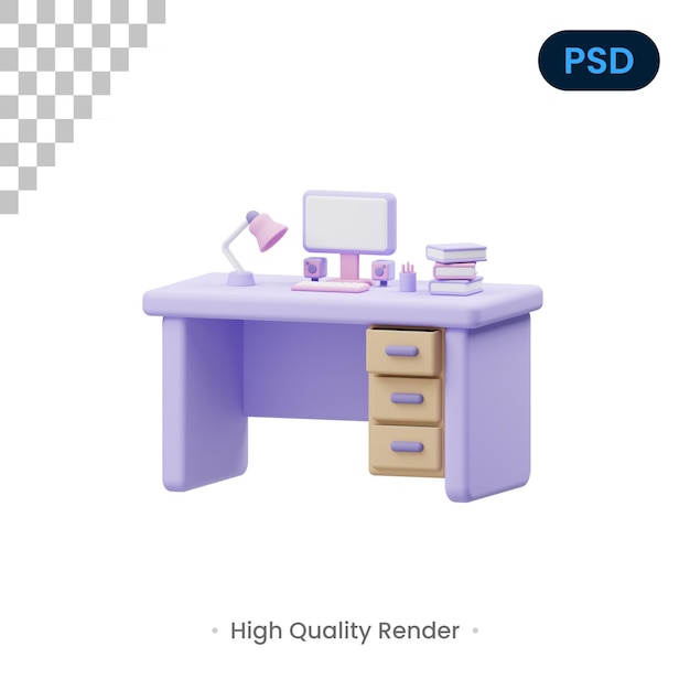 Escritorio 3D Render Ilustración Premium Psd