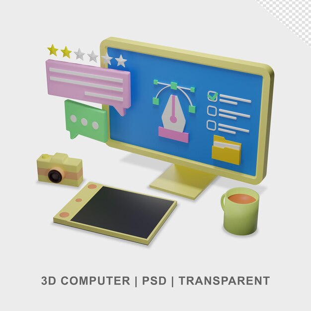 El escritorio de la computadora 3d transparente sin fondo