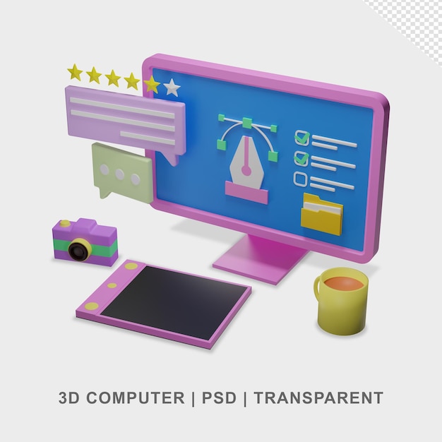 El escritorio de la computadora 3d transparente sin fondo