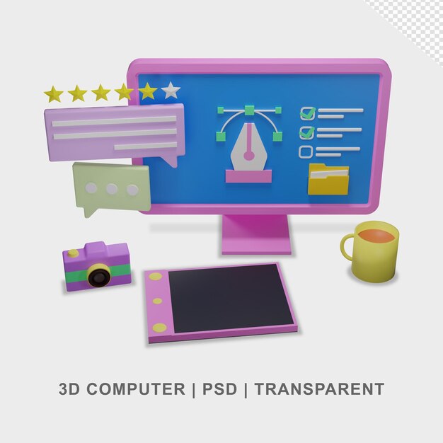 El escritorio de la computadora 3d transparente sin fondo