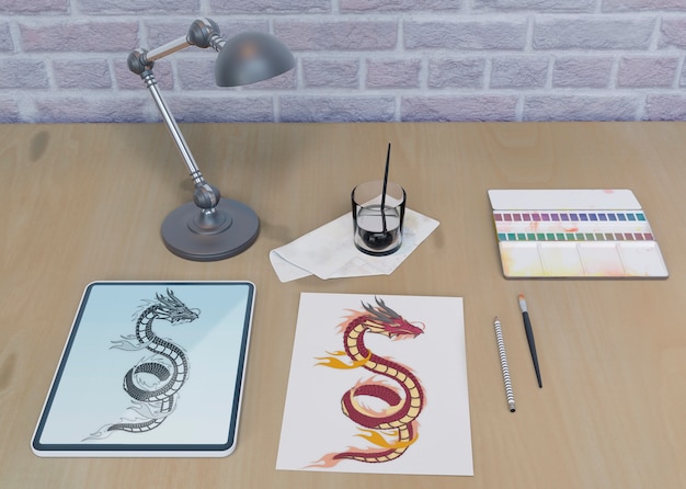 Escritorio con dibujo de serpiente interior