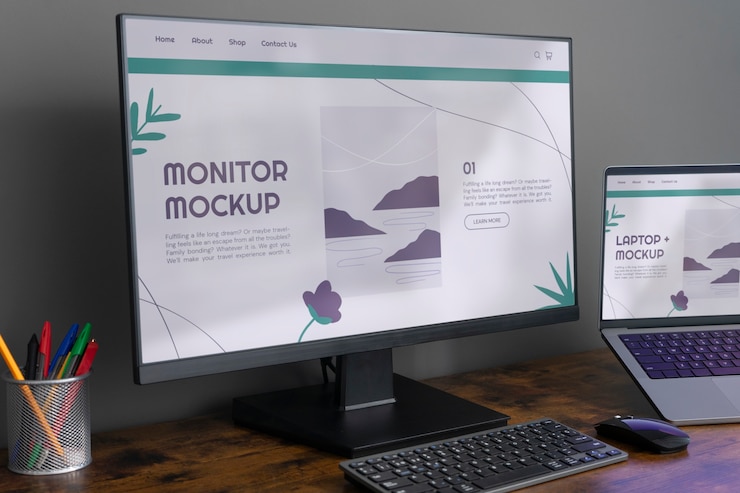 PSD escritorio de espacio de trabajo con dispositivo de monitor externo