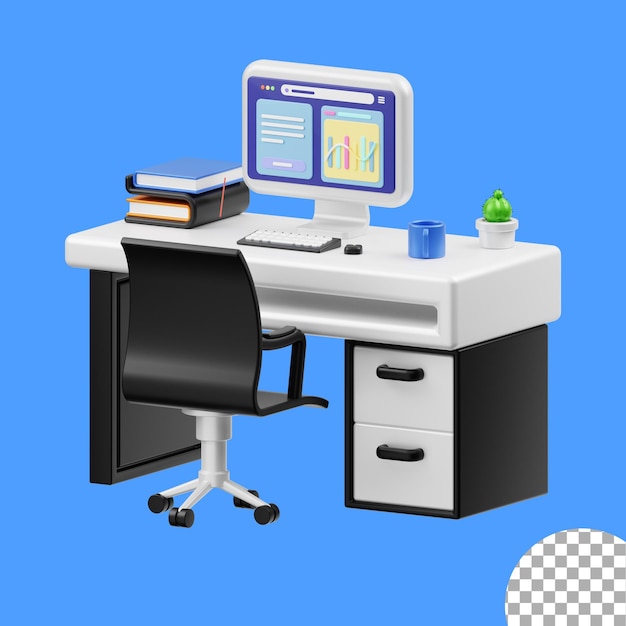 PSD escritorio de oficina 3d ilustración de mesa de computadora 3d