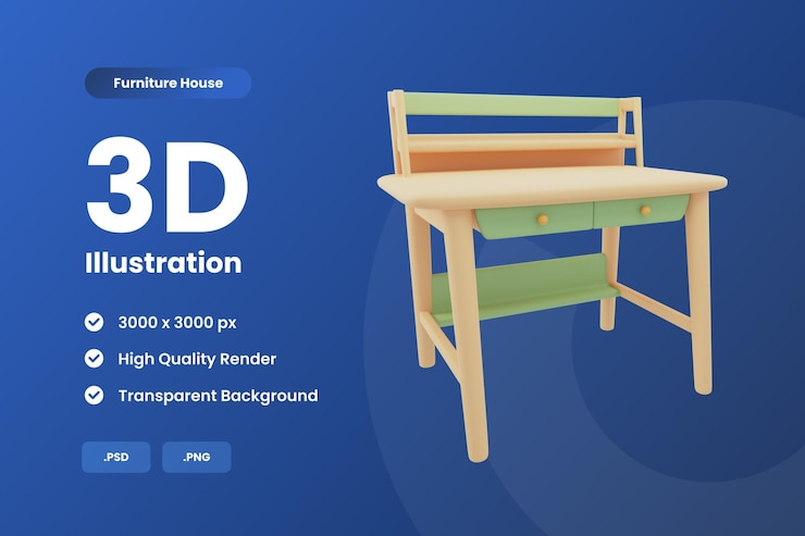 PSD escritorio de trabajo de ilustración 3d