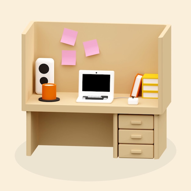Escritorio de trabajo portátil 3D retro