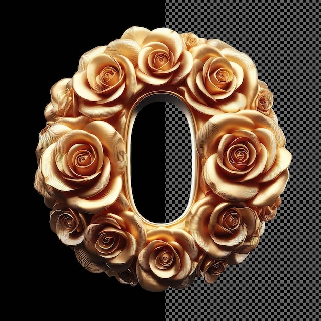 Escritura dorada floral letra única de oro 3d en esplendor transparente