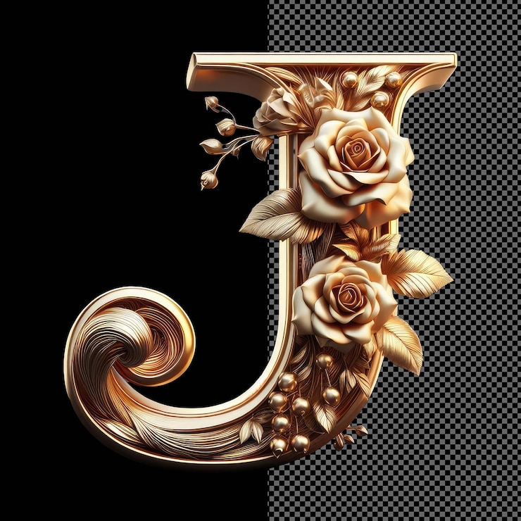 PSD escritura dorada floral letra única de oro 3d en esplendor transparente