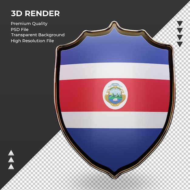 Escudo 3d bandeira da costa rica renderizando vista frontal