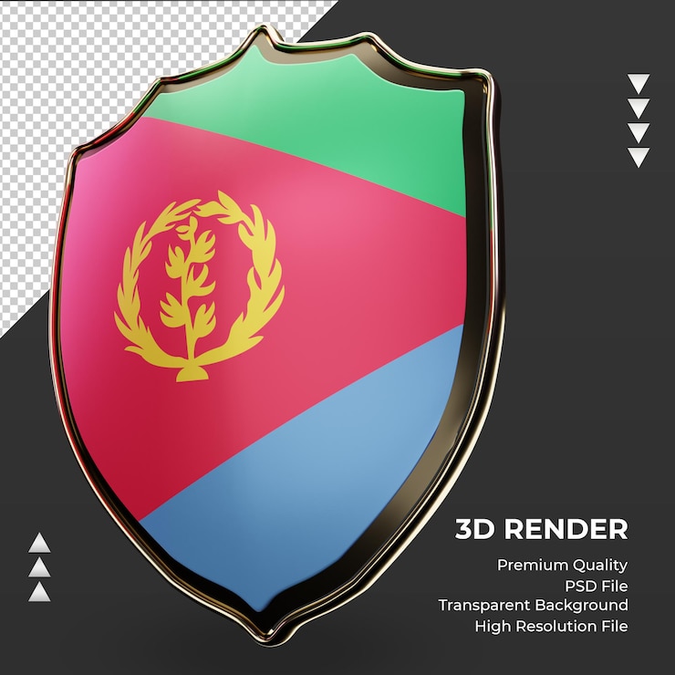 PSD escudo 3d bandeira da eritreia renderizando vista direita