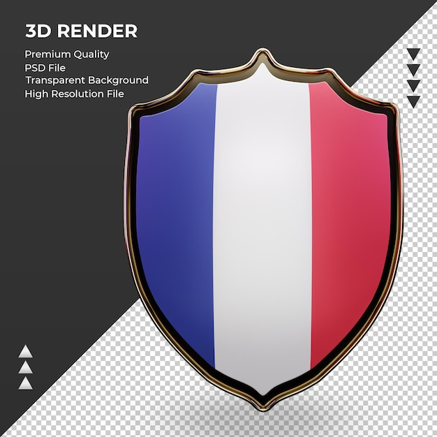 Escudo 3d bandeira da frança renderizando vista frontal