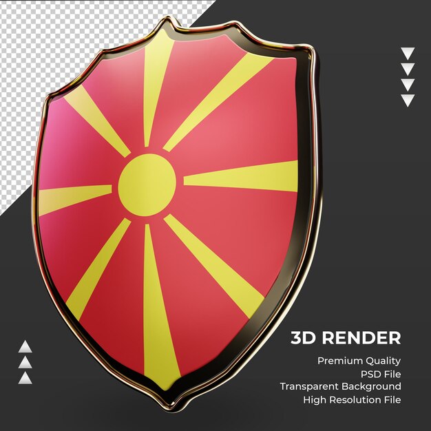 PSD escudo 3d bandeira da macedônia do norte renderizando vista correta