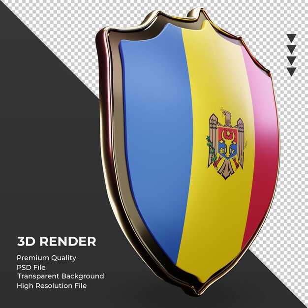 PSD escudo 3d bandeira da moldávia renderizando vista esquerda