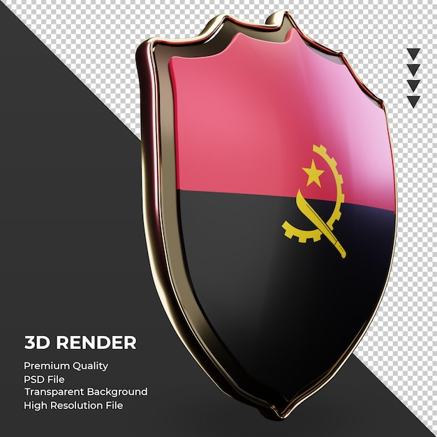 Escudo 3d bandeira de angola renderizando vista esquerda