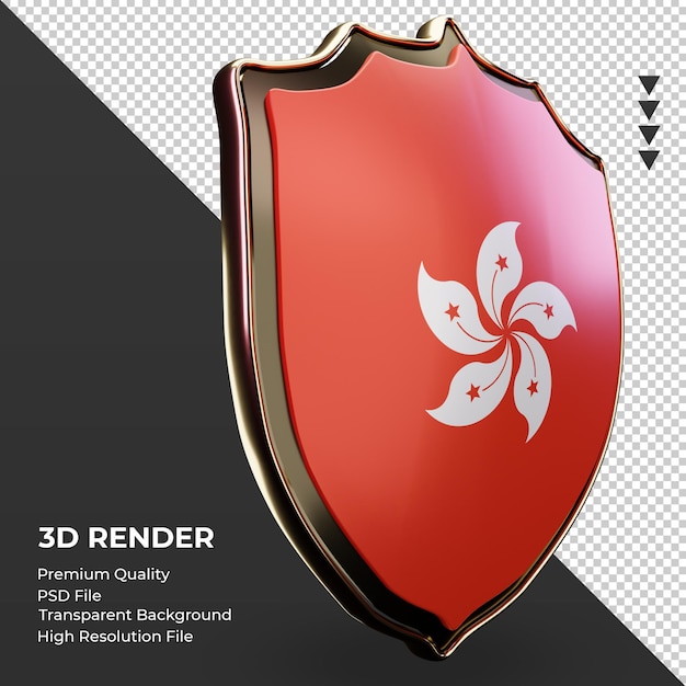 Escudo 3d bandeira de hong kong renderizando a vista esquerda