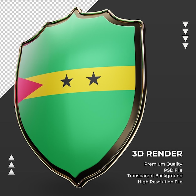 PSD escudo 3d bandeira de são tomé e príncipe renderizando vista correta