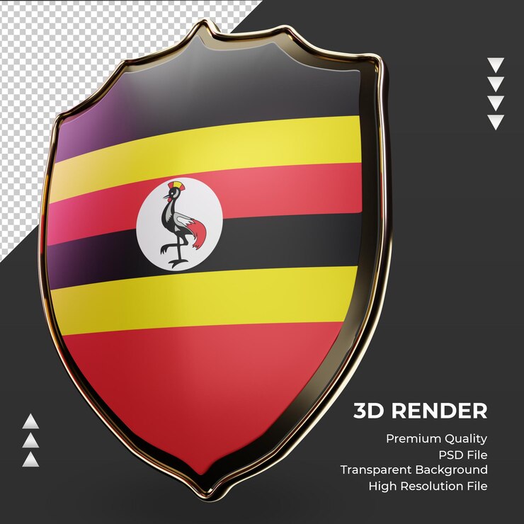 PSD escudo 3d bandeira de uganda renderizando vista correta