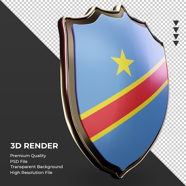 PSD escudo 3d bandeira do congo democrático renderizando vista esquerda