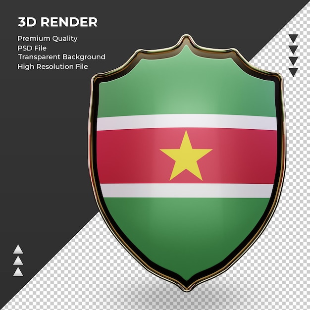 Escudo 3d bandeira do suriname renderizando vista frontal