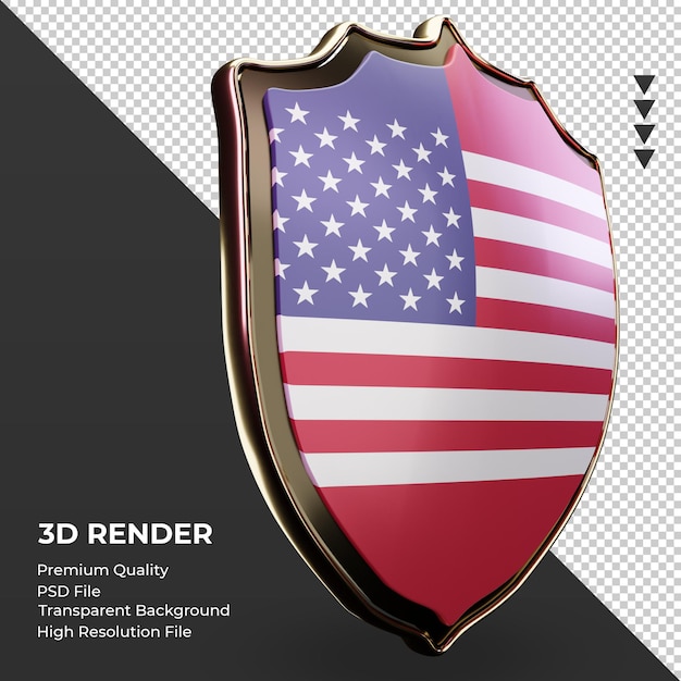 Escudo 3d bandera de américa renderizado vista izquierda