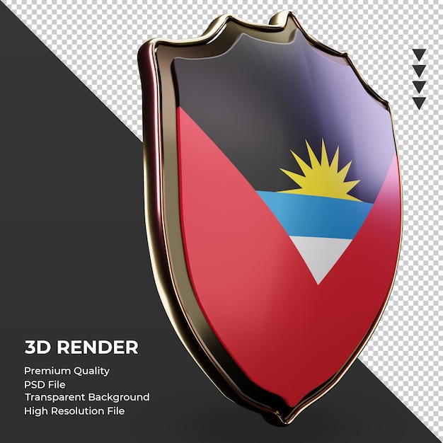 PSD escudo 3d bandera de antigua y barbuda renderizado vista izquierda