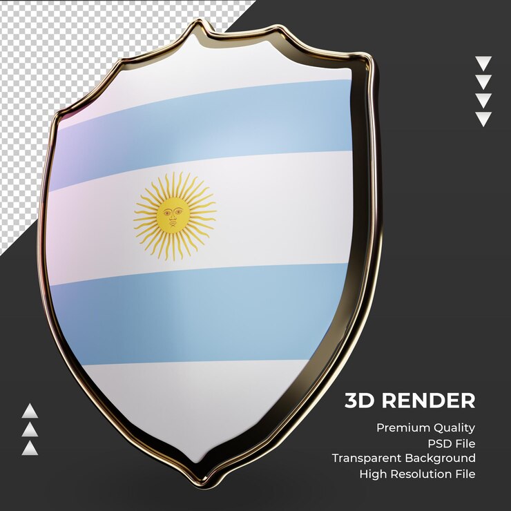 PSD escudo 3d bandera argentina renderizado vista derecha