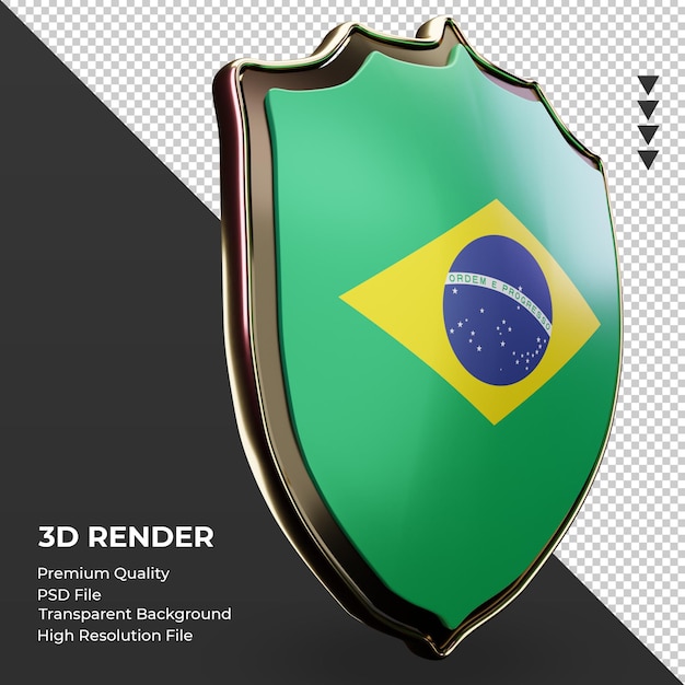 Escudo 3d bandera de brasil renderizado vista izquierda