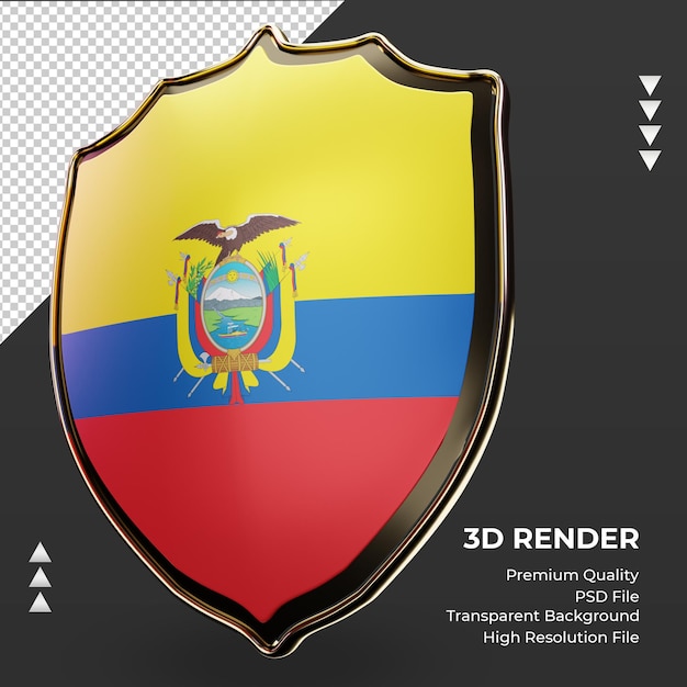 PSD escudo 3d bandera de ecuador renderizado vista derecha