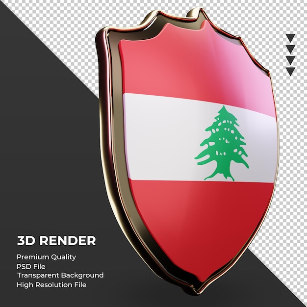 Escudo 3d bandera de líbano renderizado vista izquierda