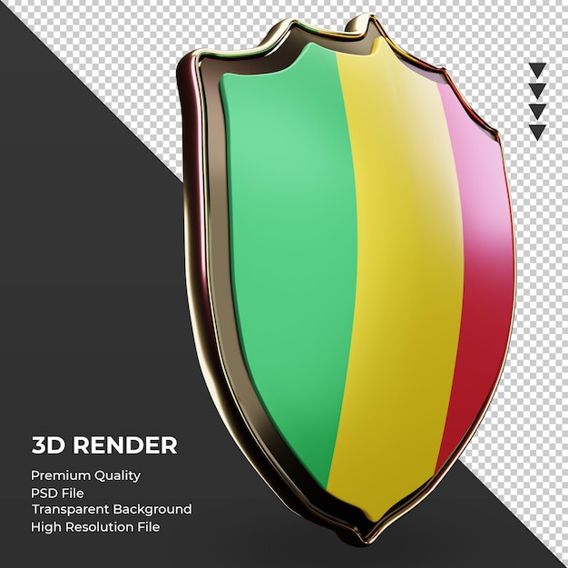 Escudo 3d de la bandera de Malí vista izquierda de representación