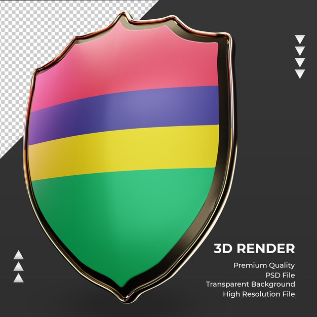 Escudo 3d bandera de Mauricio renderizado vista derecha