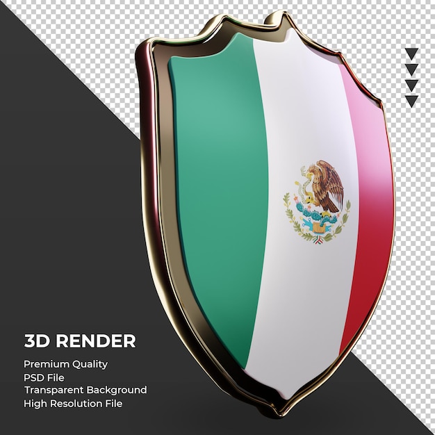 Escudo 3d bandera de México renderizado vista izquierda