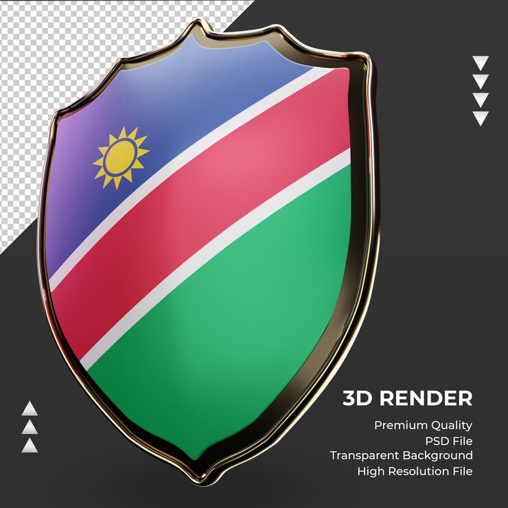 PSD escudo 3d bandera de namibia renderizado vista derecha