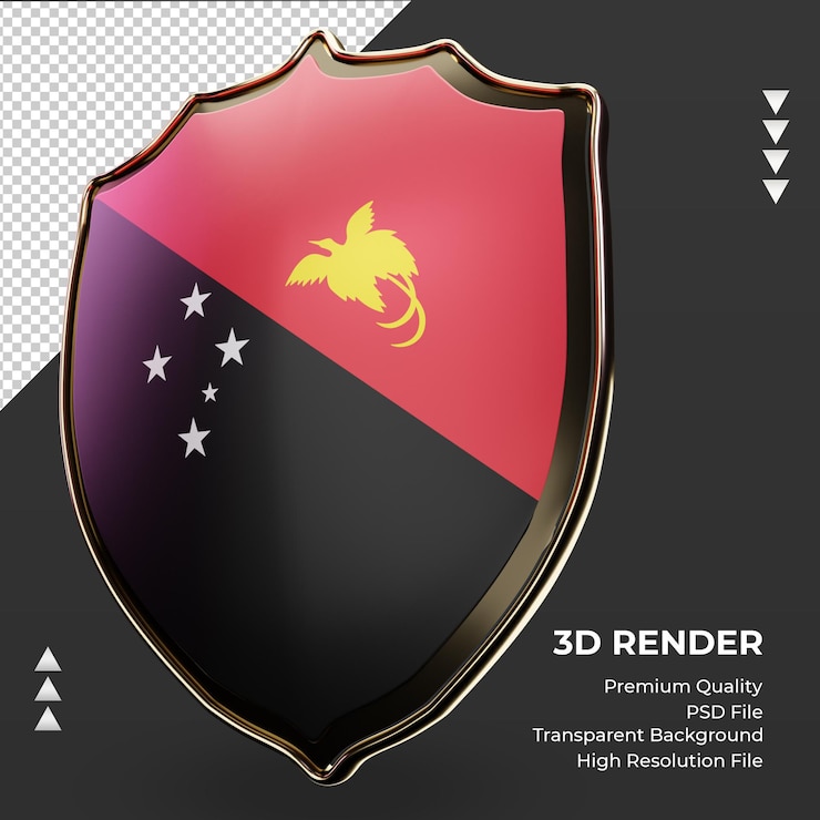 PSD escudo 3d bandera de papua nueva guinea representación derecha vista