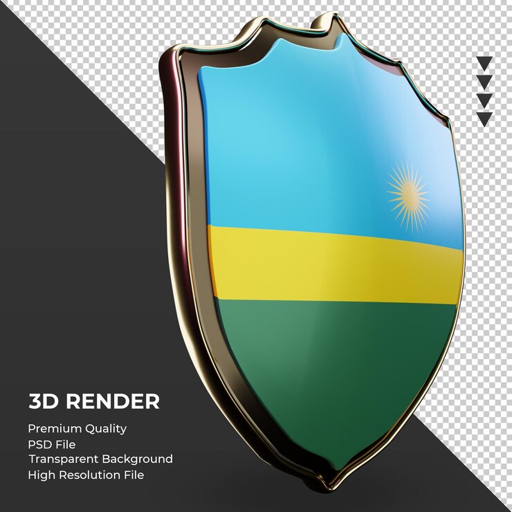 PSD escudo 3d bandera de ruanda renderizado vista izquierda
