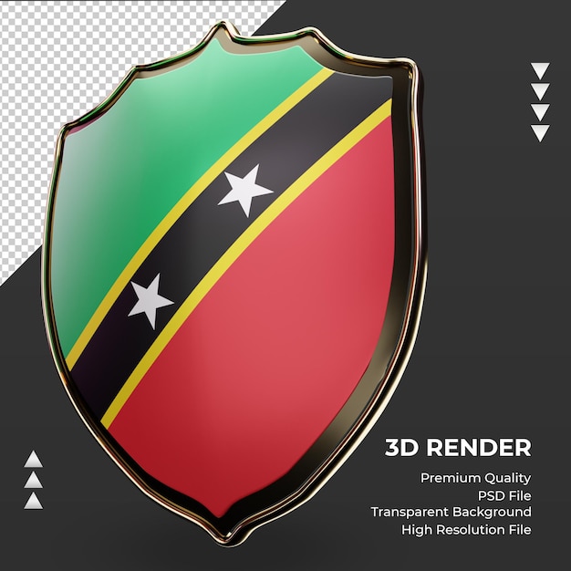 Escudo 3d bandera de San Cristóbal y Nieves renderizado vista derecha