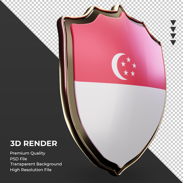 Escudo 3d bandera de singapur renderizado vista izquierda