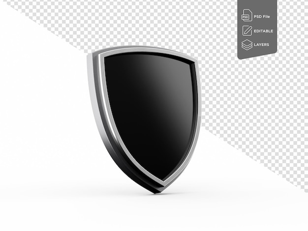 Escudo 3D Escudo preto Escudo metálico Escudo prateado Isolado em fundo branco Ilustração 3D