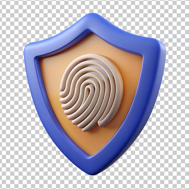 Escudo 3d con símbolo de protección de datos de huellas dactilares icono de escudo de seguridad