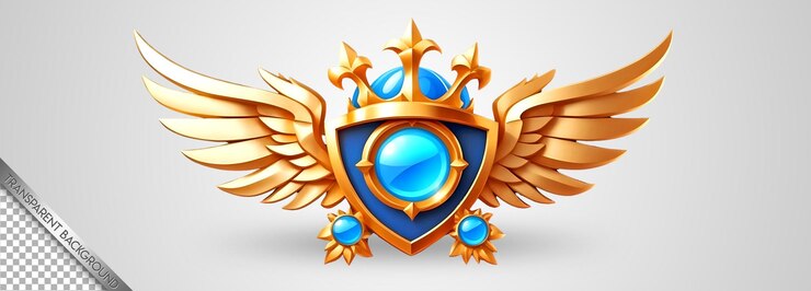 PSD un escudo con alas y un escudo azul en él