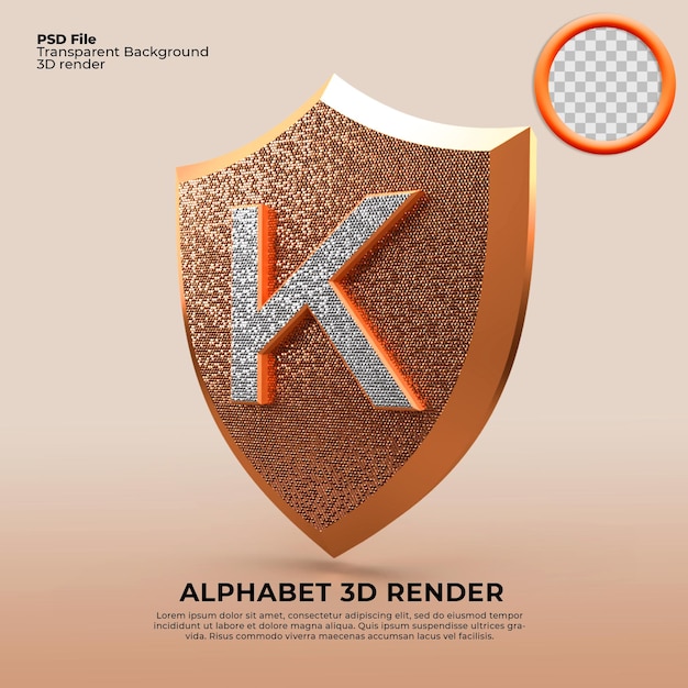 Escudo alfabeto k fuente oro 3d logo empresa