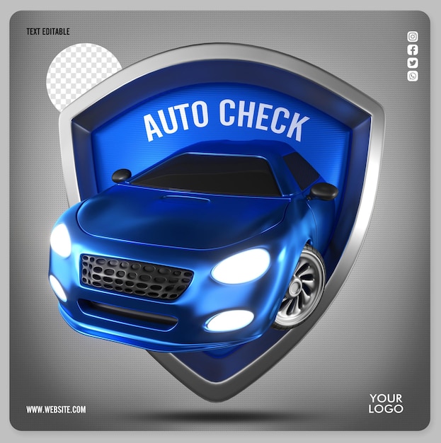 PSD escudo de armas con coche 3d auto check