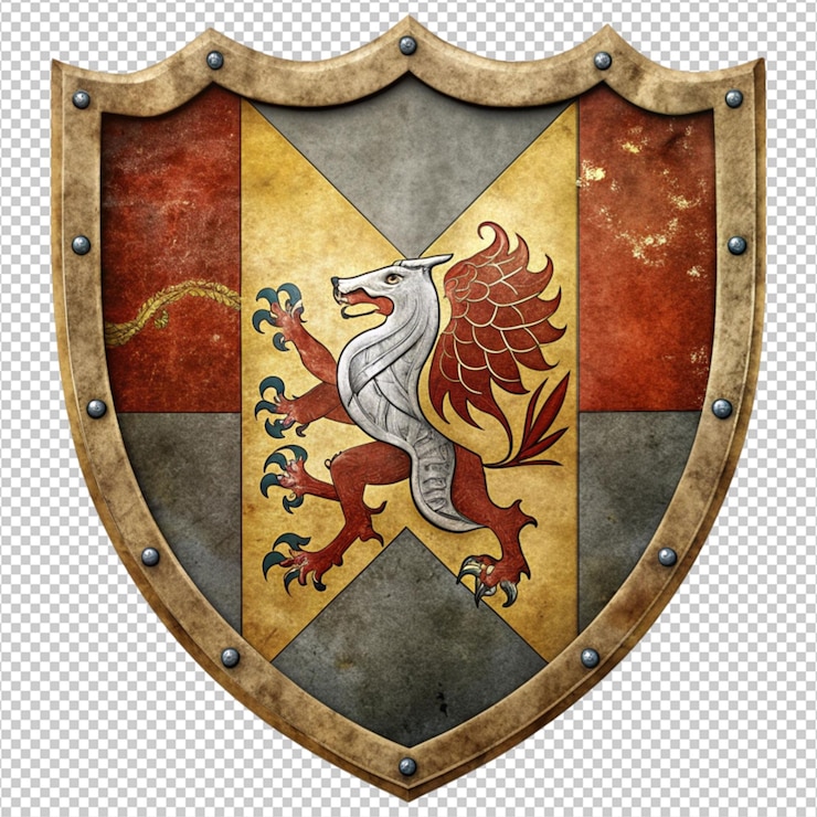PSD escudo de armas medieval sobre fondo blanco