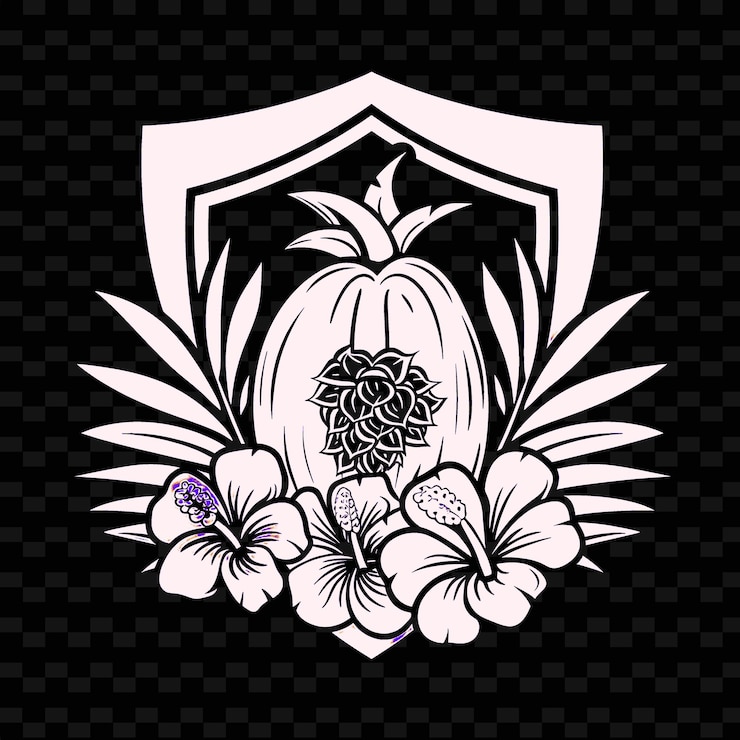 PSD el escudo de armas de la papaya madura con escudo y flowe tropical diseños vectoriales creativos y minimalistas