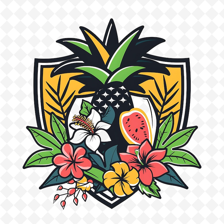 PSD el escudo de armas de la papaya madura con escudo y flowe tropical diseños vectoriales creativos y minimalistas