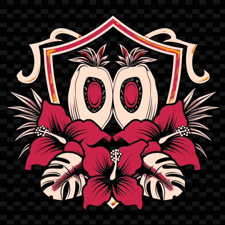 PSD el escudo de armas de la papaya madura con escudo y flowe tropical diseños vectoriales creativos y minimalistas