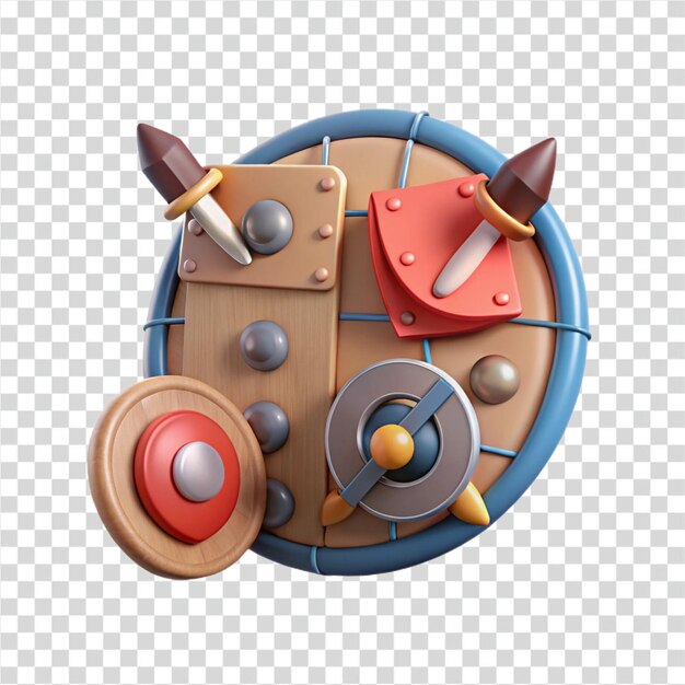 Escudo circular con jabalinas y componentes de madera Renderizado en 3D