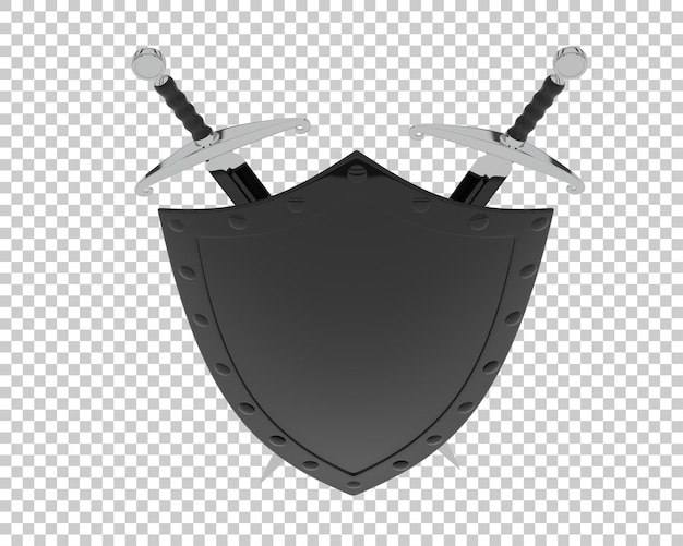 Escudo com espadas isoladas em fundo transparente ilustração de renderização 3D