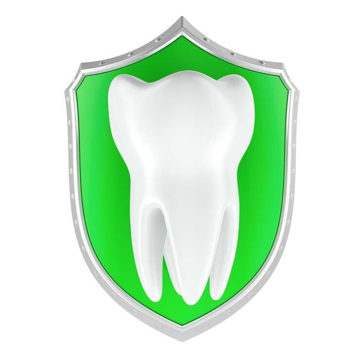 PSD escudo com renderização 3d de dente isolado em fundo transparente