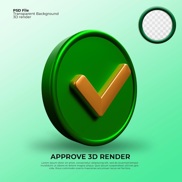 PSD escudo de renderização 3d aprovar ícone png transparente
